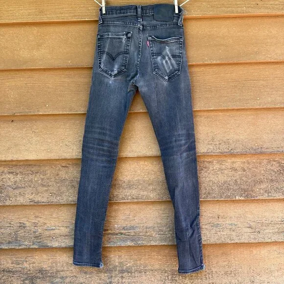 Levi’s Faded Black Distressed Skinny Mid Rise Jeans Size 29 - Picture 3 of 13